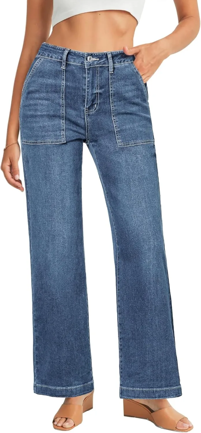 

GRAPENT Джинсы для женщин High Waisted Straight Leg с патч-карманами