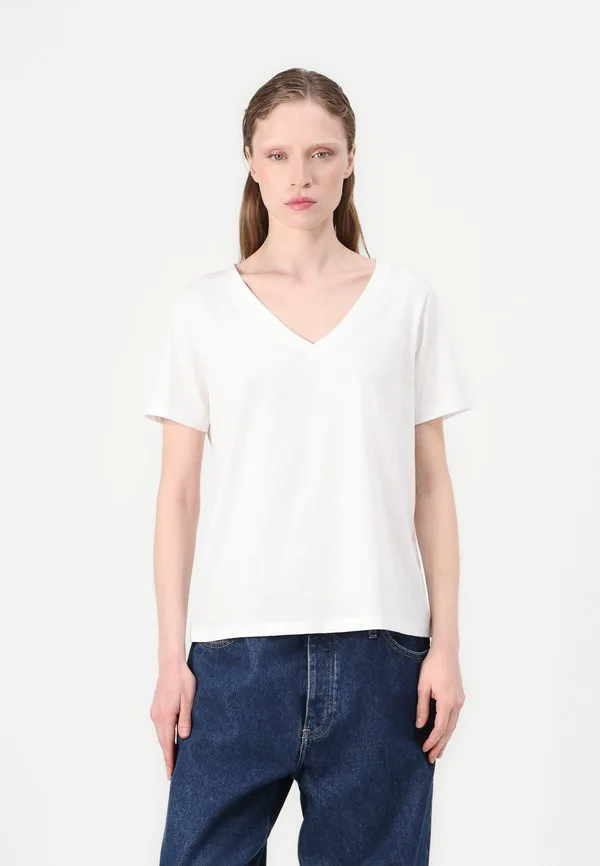 Гладкая футболка с v-образным вырезом, базовая футболка Calvin Klein, Bright White