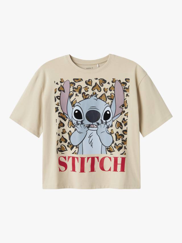Детская хлопковая футболка с коротким рукавом и принтом Stitch NAME IT, Peyote — фото 3