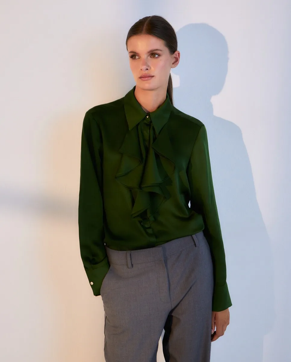 

Блузка с длинными рукавами и рюшами Woman El Corte Inglés, зеленый