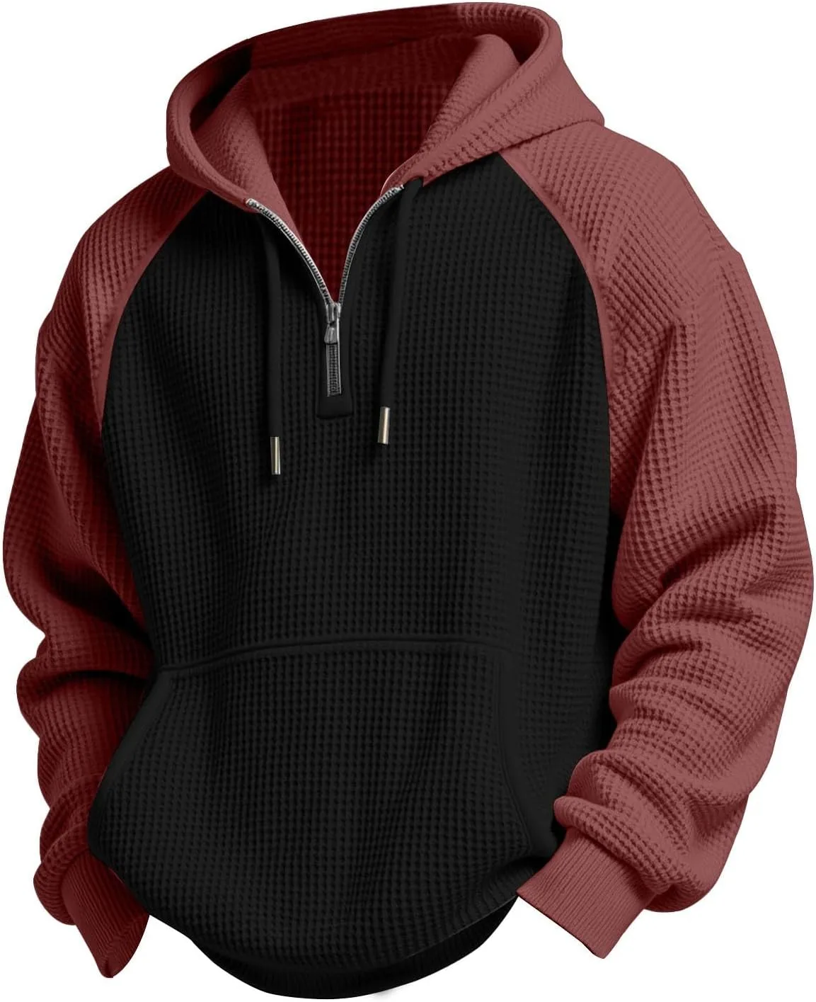 Толстовка с капюшоном waffle, мужская, quarter zip, цветной блок, oversized — фото 4