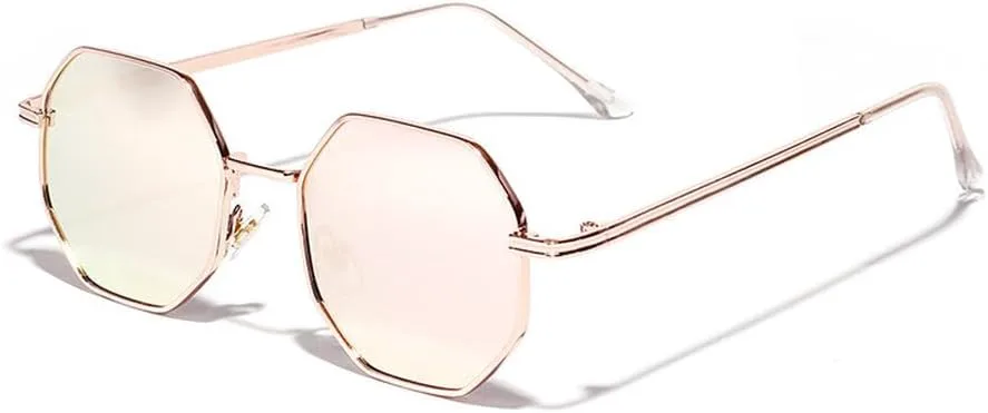 

Ретро-солнцезащитные очки в шестиугольной металлической оправе, модные, цвет розовое золото, зеркальные, защита от УФ-излучения UV400 generic, Pink Mirror