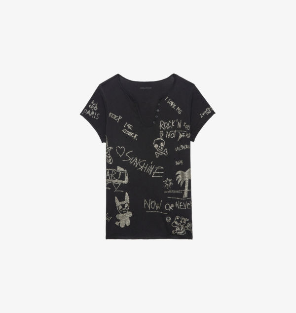 

Футболка Henley из хлопкового джерси с короткими рукавами Zadig&Voltaire, черный