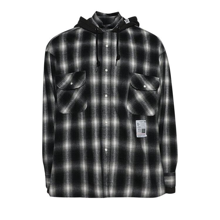 

Рубашка Maison Mihara Yasuhiro Hood Combined Long-Sleeve Check Shirt, черный