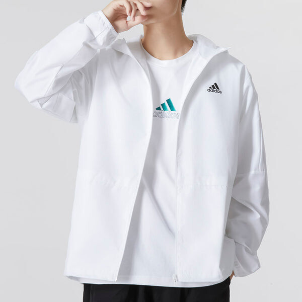 Куртка Men's adidas Mh Lite Wvjkt Athleisure Casual Sports Hooded Solid Color Woven White Jacket, белый — фото 3