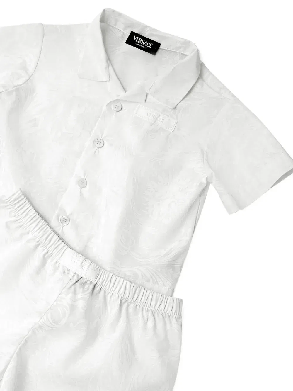 Комплект из хлопковой рубашки и шорт с жаккардовым узором Versace Kids, белый — фото 3