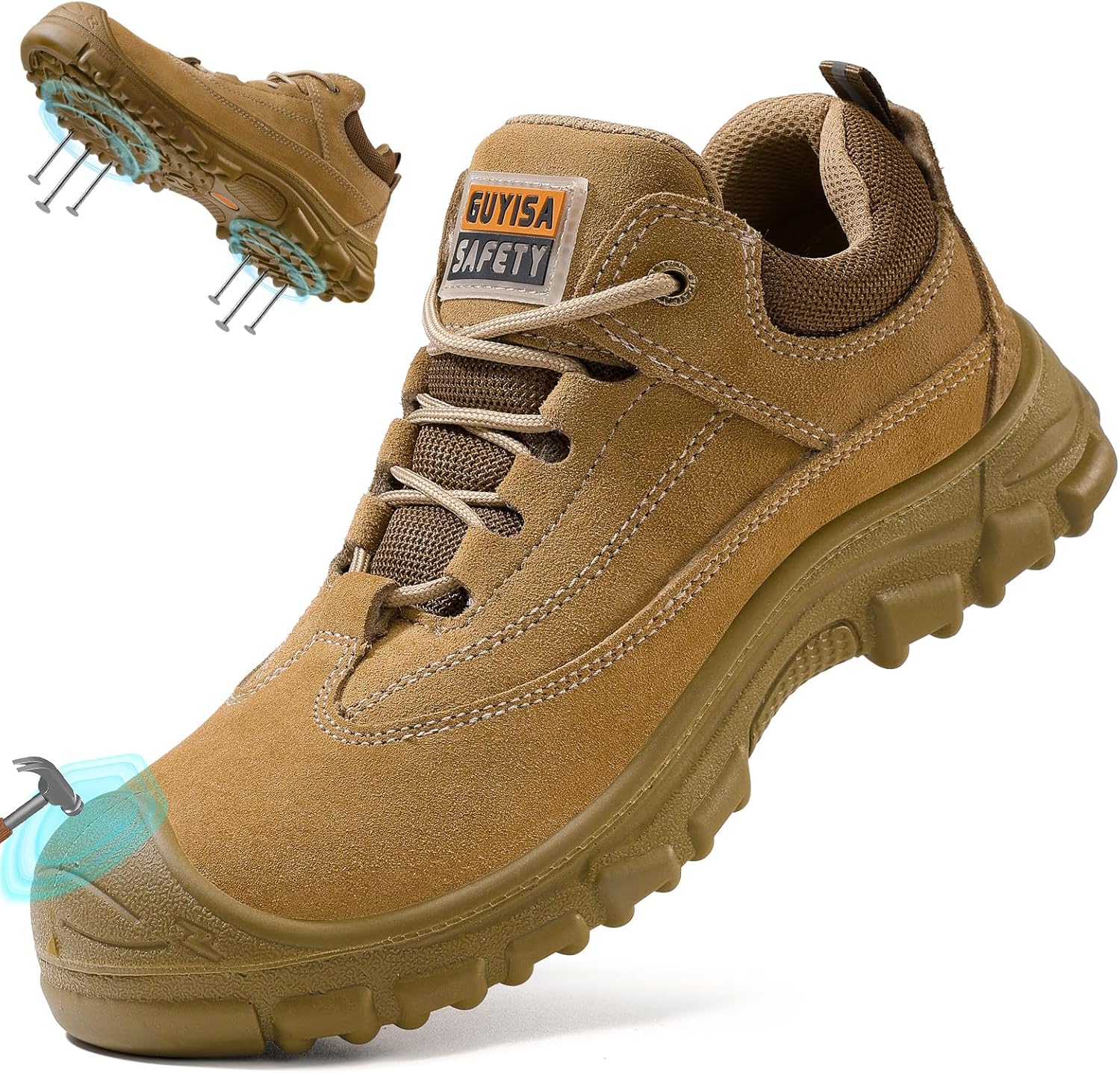 

Мужские рабочие ботинки со стальным носком, рабочая обувь для мужчин, обувь для промышленного строительства, защитные кроссовки Guyisa, коричневый