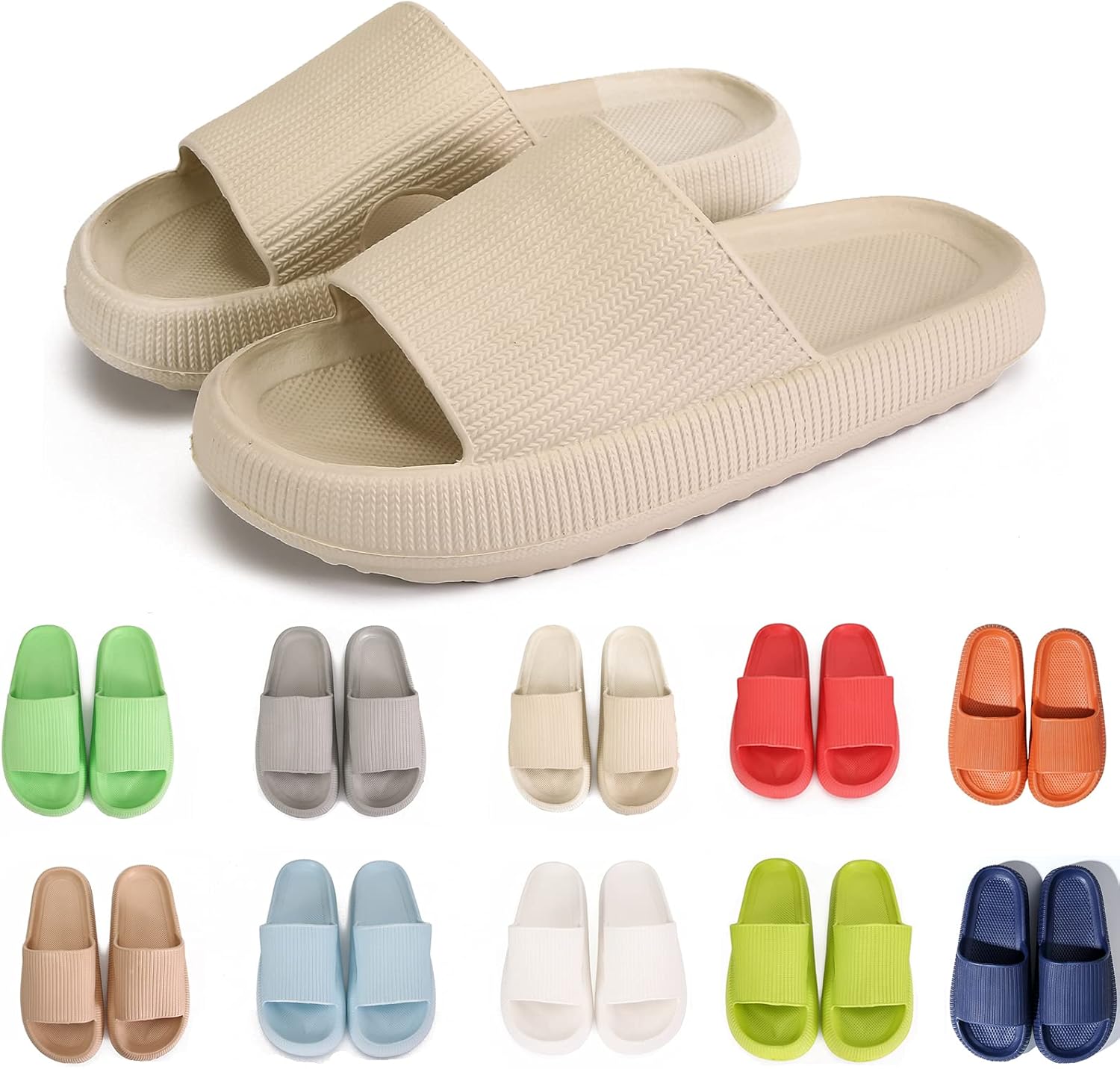 

Тапочки rosyclo Cloud для женщин и мужчин с массажной толстой подошвой, противоскользящие для душа, супер мягкие уютные тапочки для дома, для использования внутри и снаружи, Tan