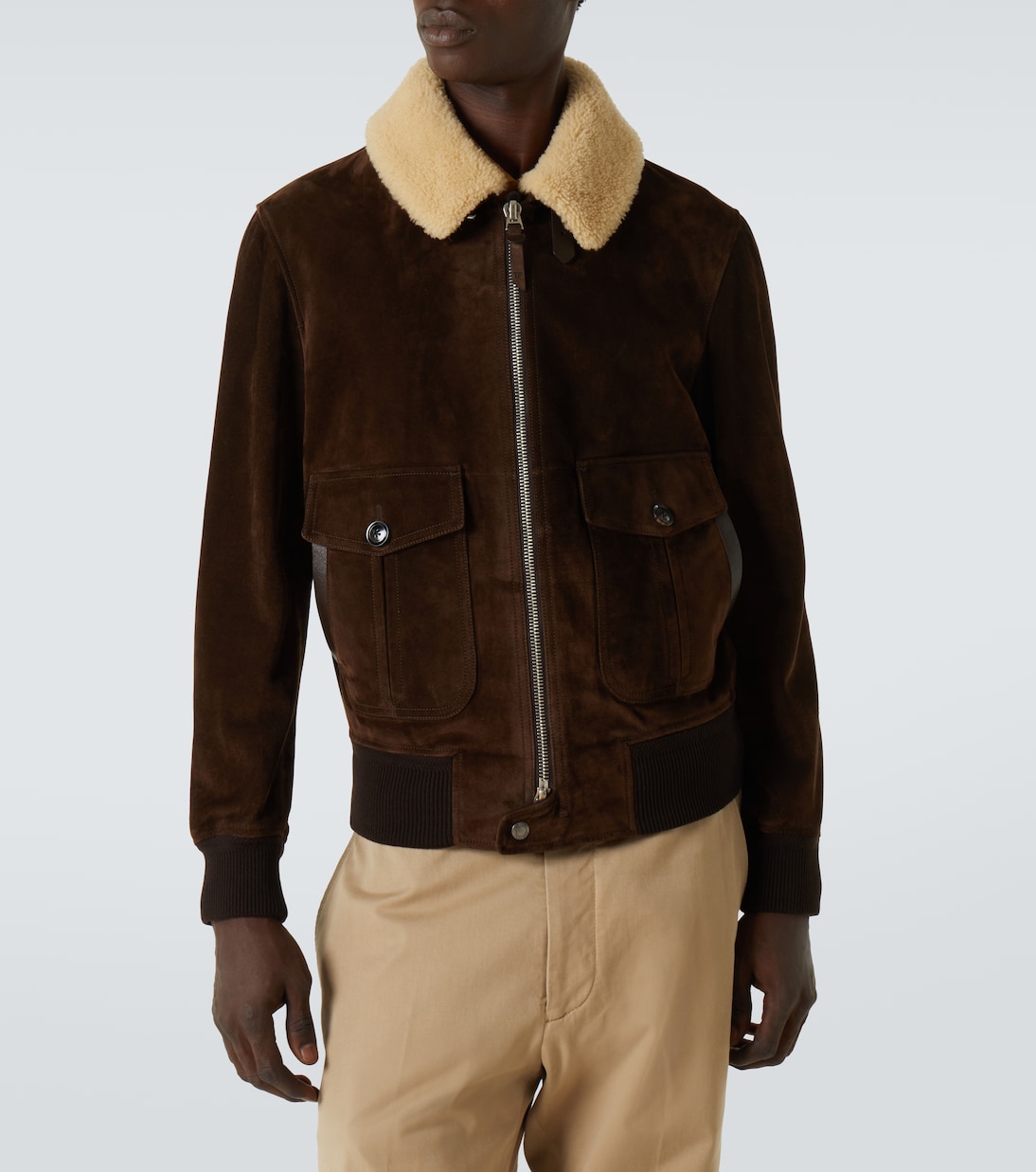 Куртка-блузон из замши с отделкой из овчины Tom Ford, Chocolate Brown — фото 3