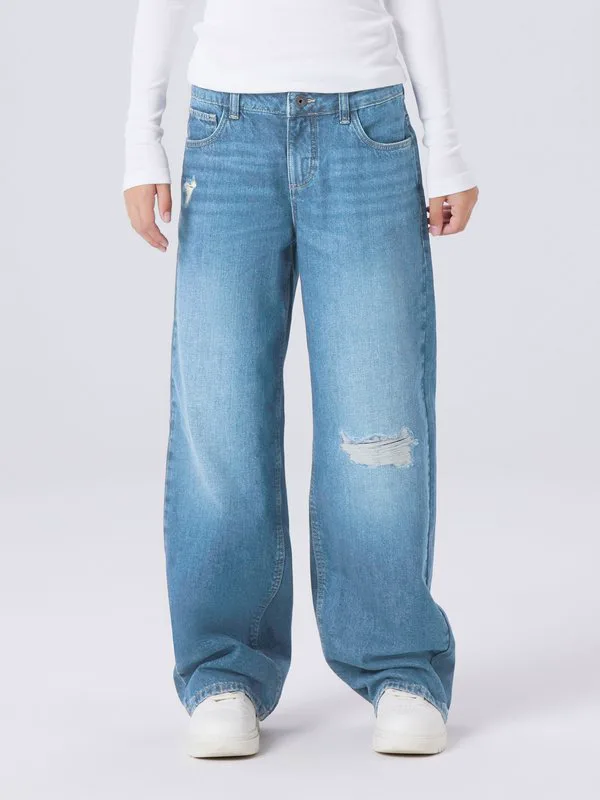 Джинсы прямого кроя с эффектом потертости Two Soon, Medium Blue Denim — фото 2
