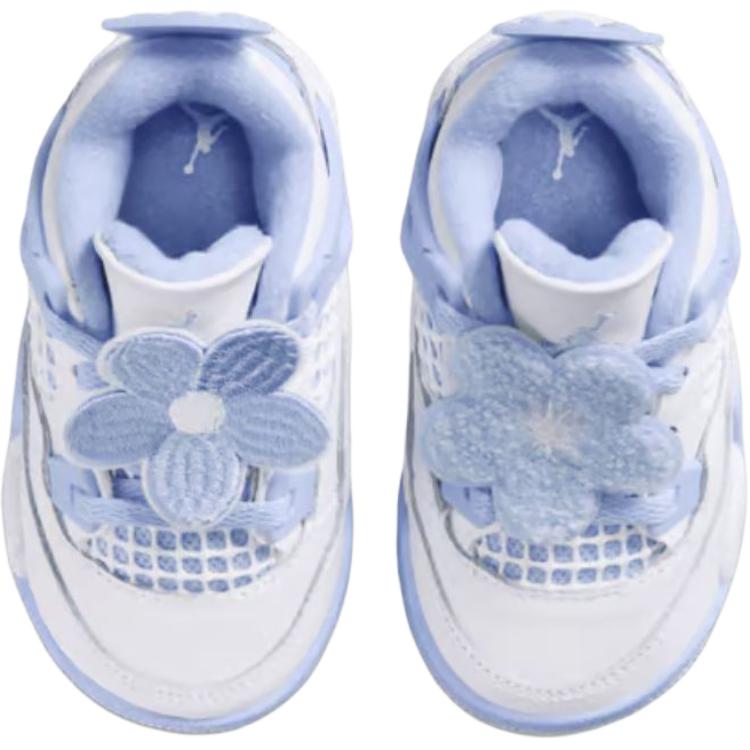 Jordan Air 4 противоскользящие износостойкие низкие детские туфли White Blue для малышей — фото 4