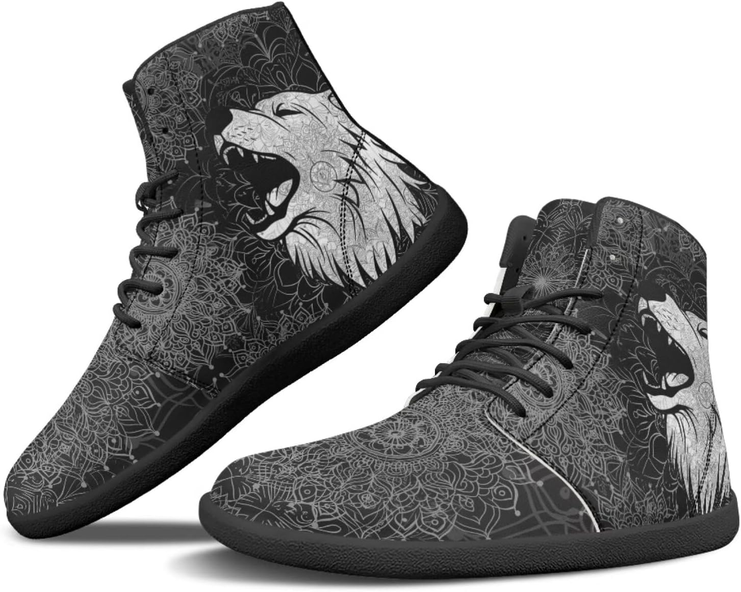 

Мужские и женские босоножки Binienty Wide Box Wolf Высокие минималистичные ботинки на щиколотку с антискользящей подошвой и нулевым перепадом, Wolf Head Mandala