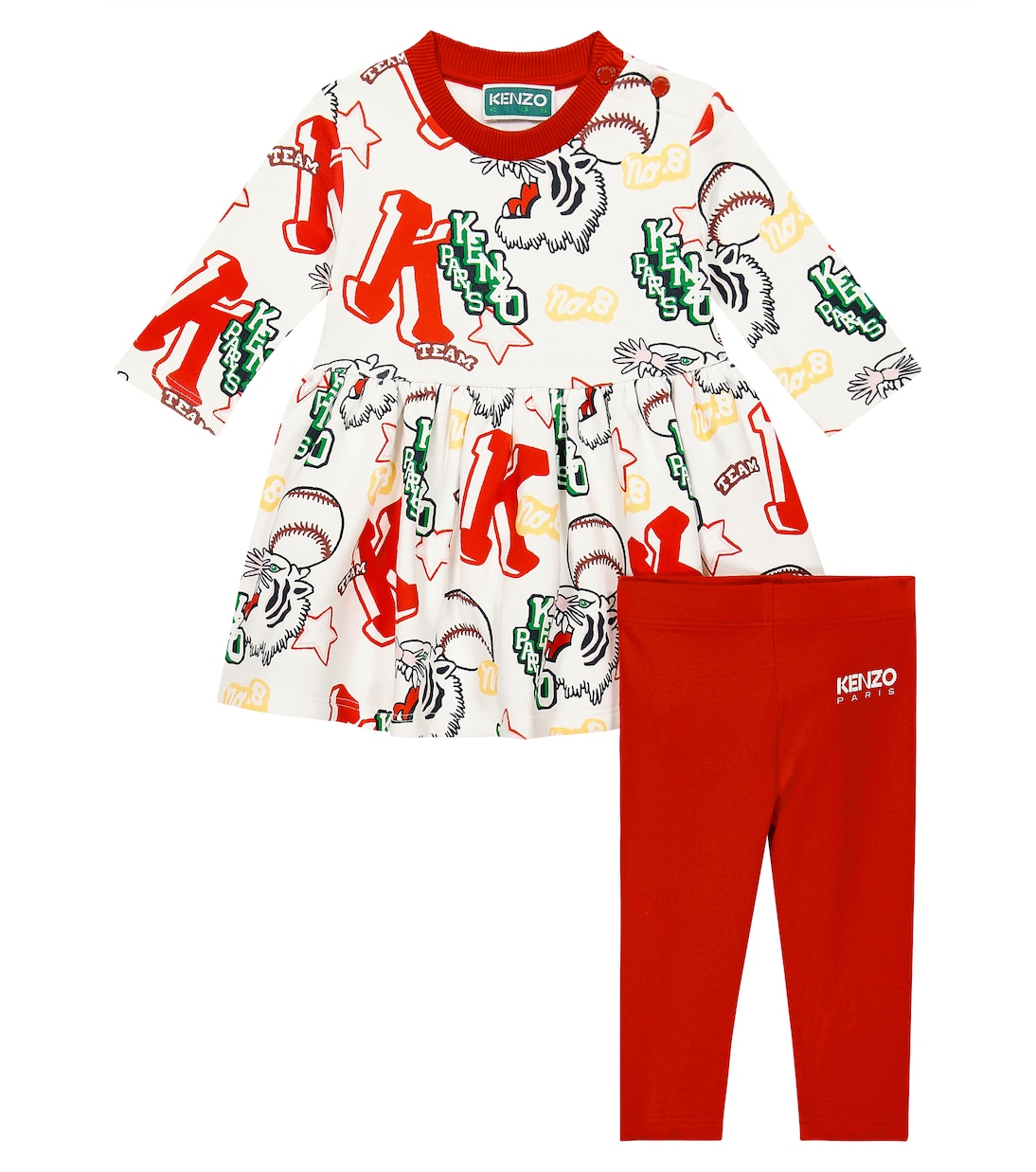 

Комплект из детского хлопкового платья и леггинсов Kenzo Kids, слоновая кость