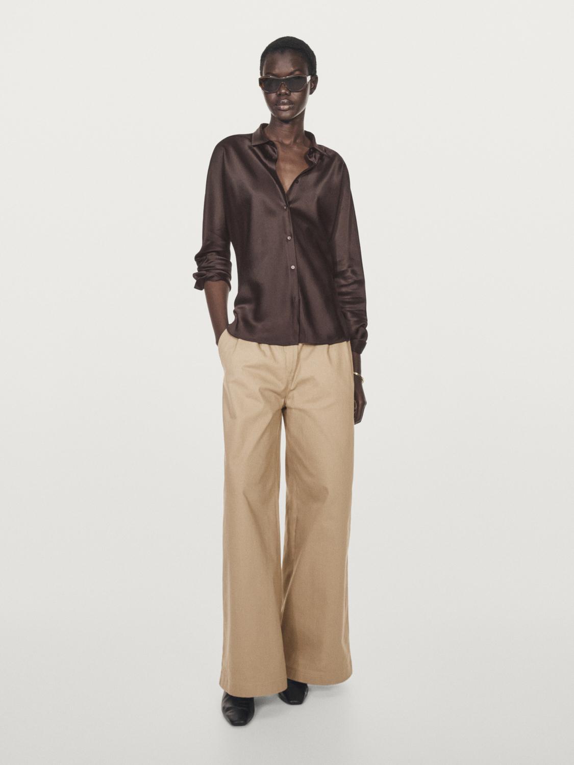 

Атласная рубашка с рукавами «летучая мышь» Massimo Dutti, шоколадный