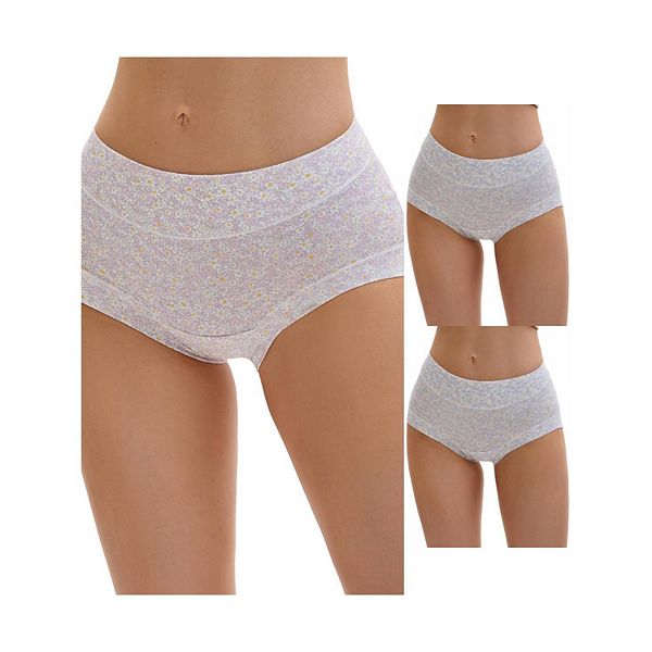 

3 пачки женских хлопковых трусов с цветочным принтом, завышенная талия, полное покрытие, контроль живота Inspire Chic, Blue Purple