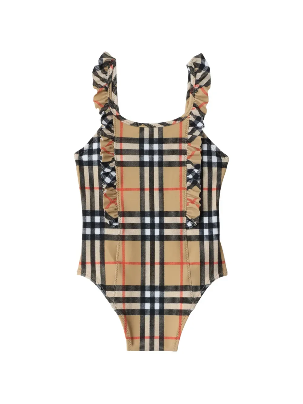 Купальник в клетку с оборкой BURBERRY KIDS, бежевый