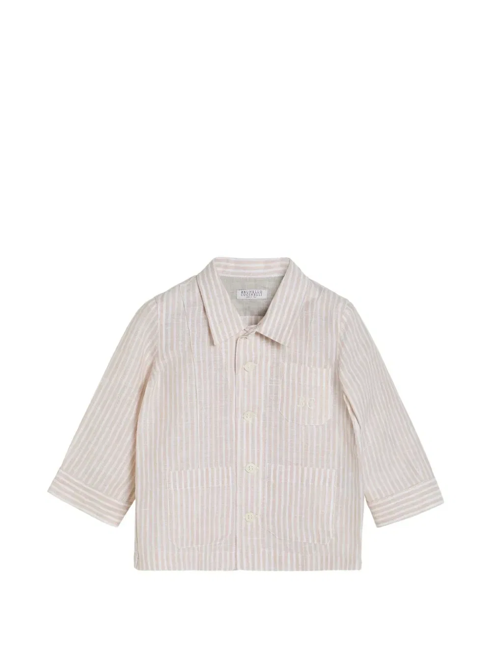 Льняная рубашка Baby Bernie в полоску Brunello Cucinelli Kids, бежевый