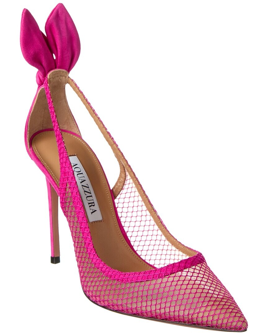 Туфли из сетки и замши Aquazzura Bow Tie 105, розовый — фото 4
