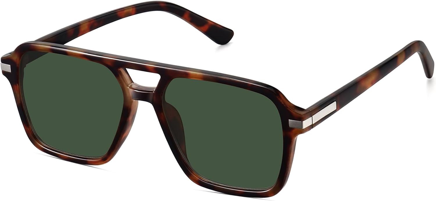 

Ретро-очки-авиаторы для женщин и мужчин, модные, классические, квадратные, в стиле 70-х, 80-х, 90-х, винтажные, с двойной перемычкой, модель FZN813 Fozono, Tortoise/Green Lens