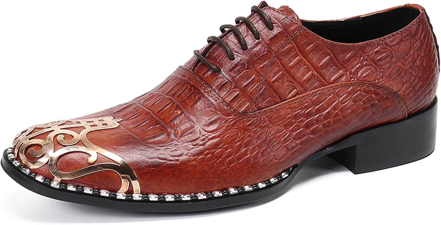 

Мужские кожаные классические туфли Santimon Mens Western с круглым носком, шнуровкой, модные повседневные туфли Оксфорд с металлическим наконечником, коричневый