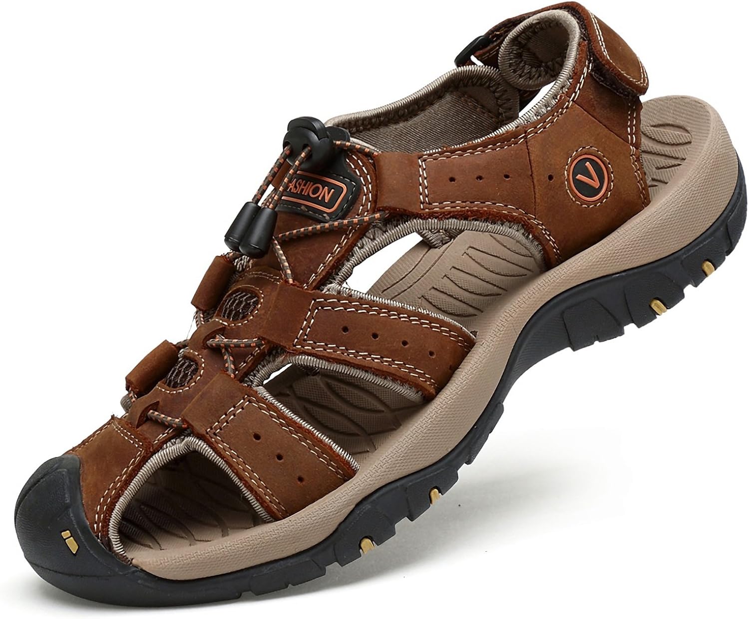 

Мужские кожаные сандалии на открытом воздухе, спортивные слипоны, рыбальские сандалии с ремешком для походов Ymombest, коричневый