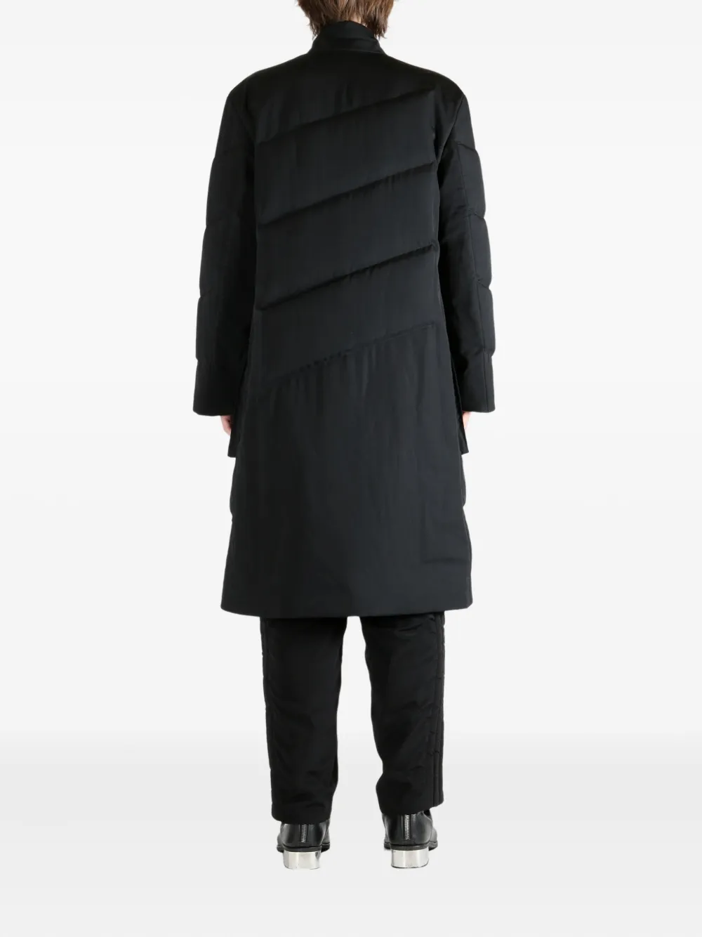 Стеганное пальто с диагональными швами Yohji Yamamoto, черный — фото 4
