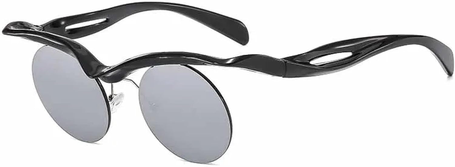 

Винтажные круглые солнцезащитные очки в стиле панк без оправы для женщин и мужчин, модные, роскошные, в маленькой оправе, для активного отдыха, с защитой от УФ-излучения UV400 TKKTLLT, Black Silver