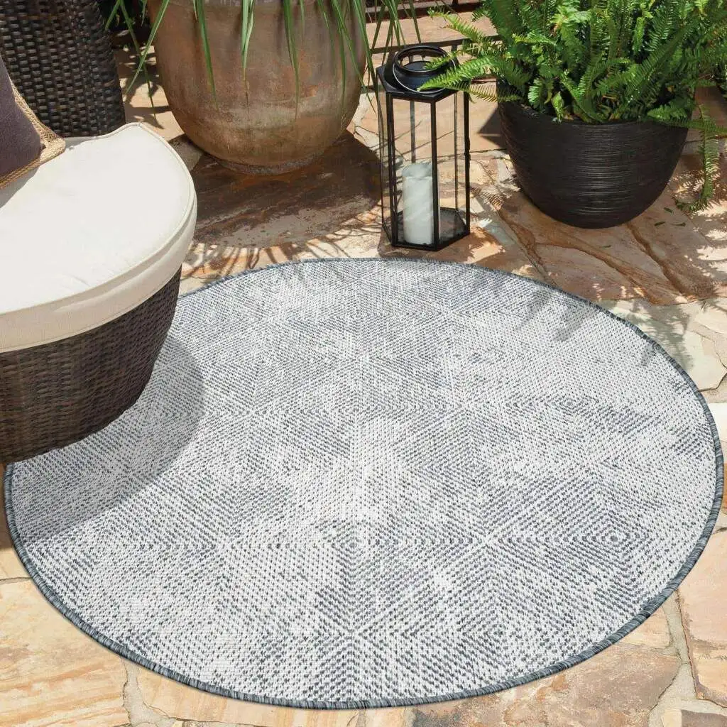 

Ковер Carpet City для улицы "DUO RUG 5845", круглый, двусторонний ковер, устойчивый к атмосферным воздействиям внутри и снаружи, на балконе, террасе, в гостиной Ø 120 см, серый