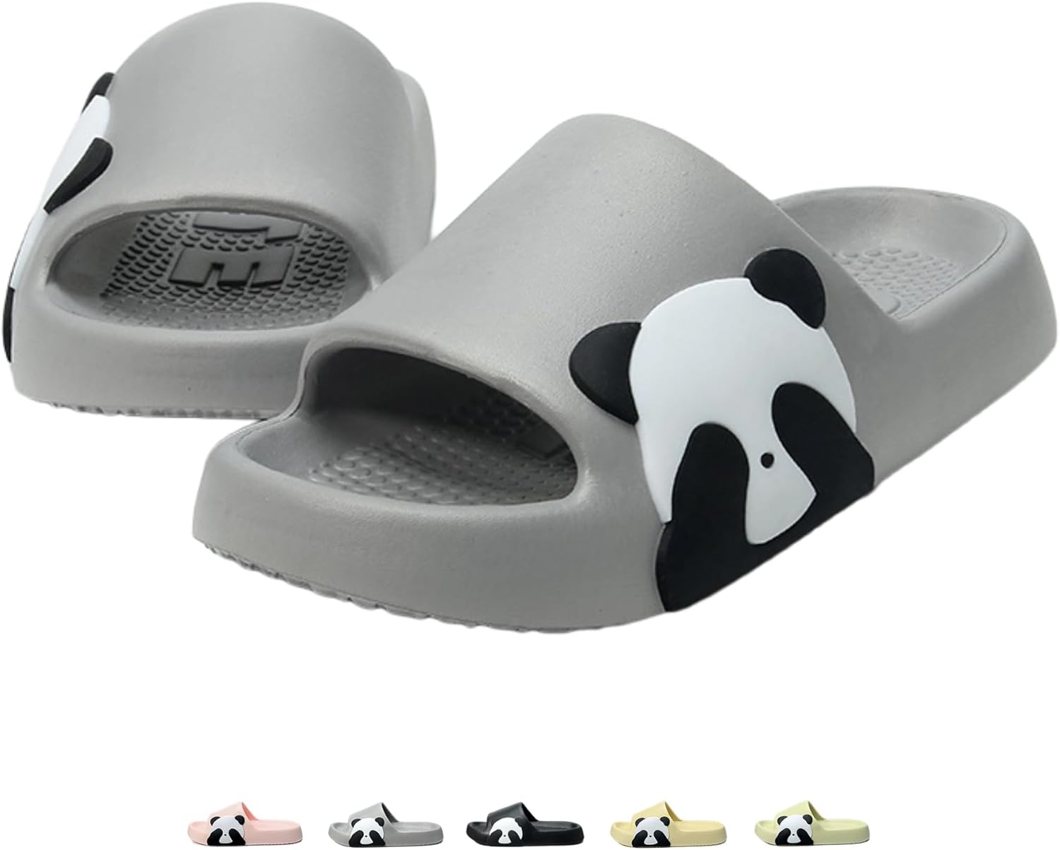 

Iwhgrmp Милые тапочки с пандой для женщин и мужчин, для дома и улицы, для душа, с нескользящей подошвой, очаровательные мультяшные слайды с пандой, удобные летние домашние сандалии для пары, серый