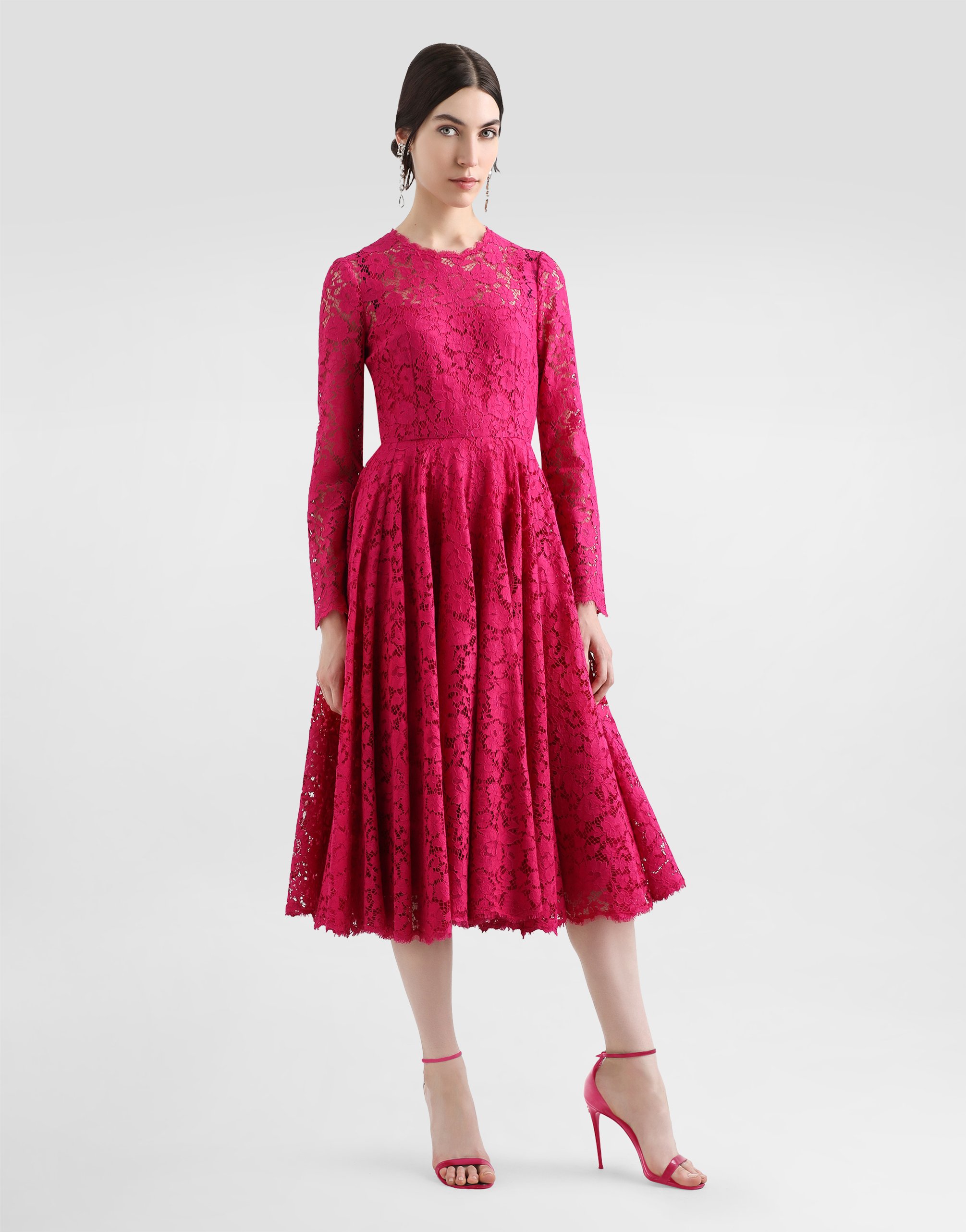 Платье-солнце миди из кордонетто кружева Dolce & Gabbana, розовый — фото 2