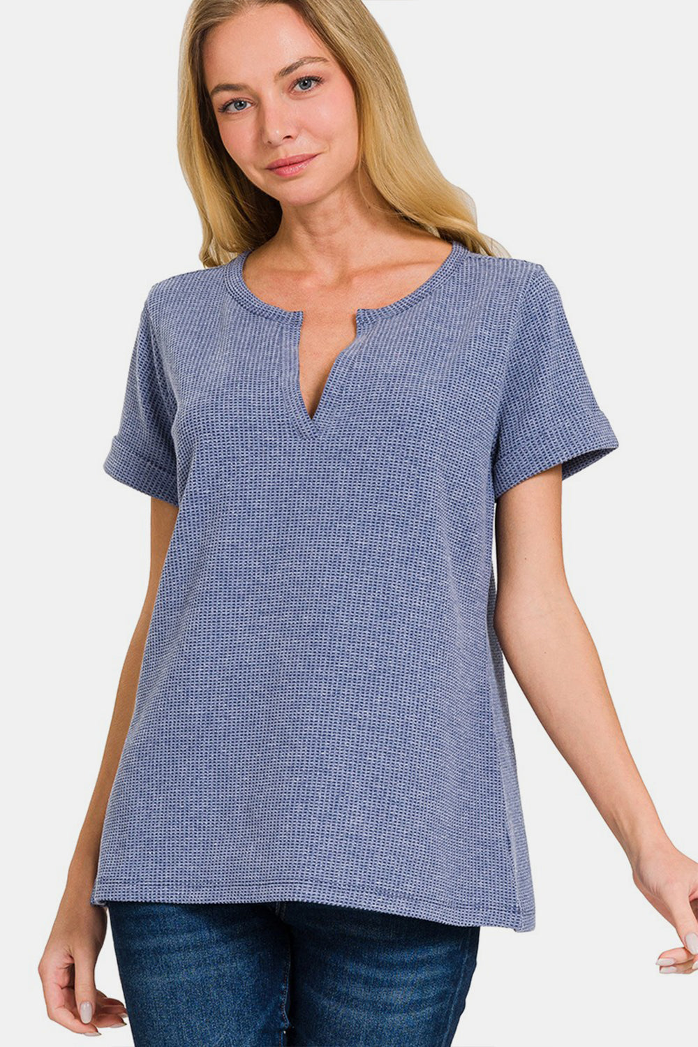 

Футболка с коротким рукавом и вафельным узором FASHNZFAB, цвет denim