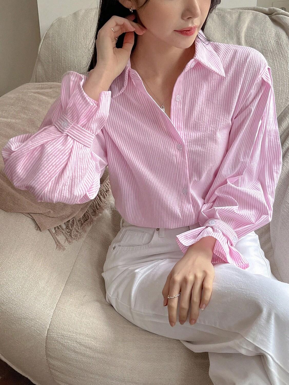 

DAZY весенне-летняя свободная повседневная рубашка с принтом, заниженной линией плеча и длинными рукавами, детский розовый