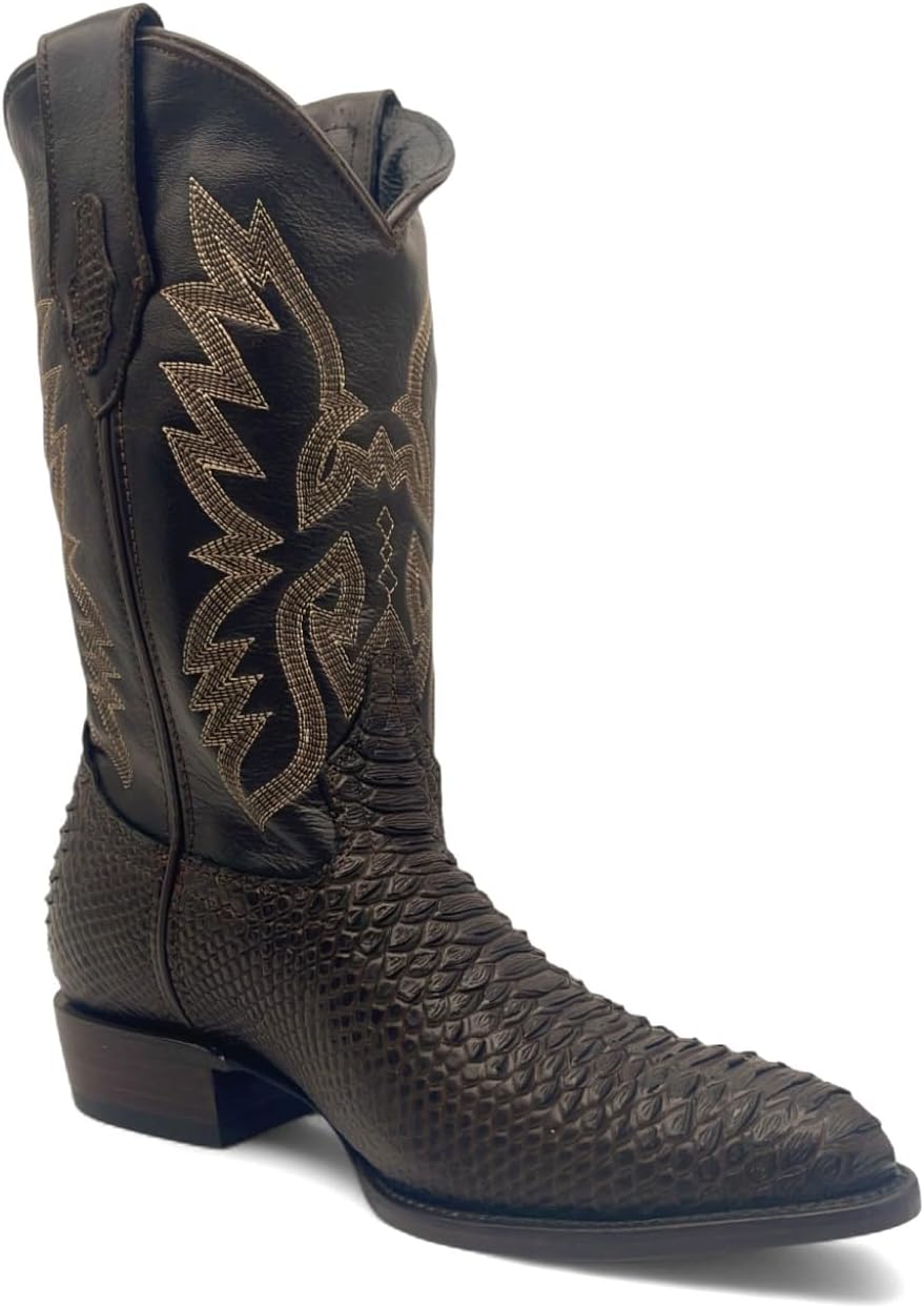 

Мужские кожаные вестерн-бутсы The Western Shops с тиснением под питона и носком J, коричневый