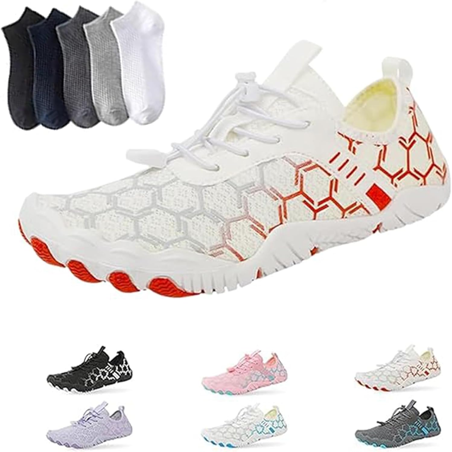 

Кроссовки с широкой носочной частью, дышащие, не скользящие, быстросохнущие, для воды, активного отдыха на улице, плавания, бассейна, пляжа, серфинга, прогулок, йоги на воде, реки, унисекс Giltpeak, белый/красный