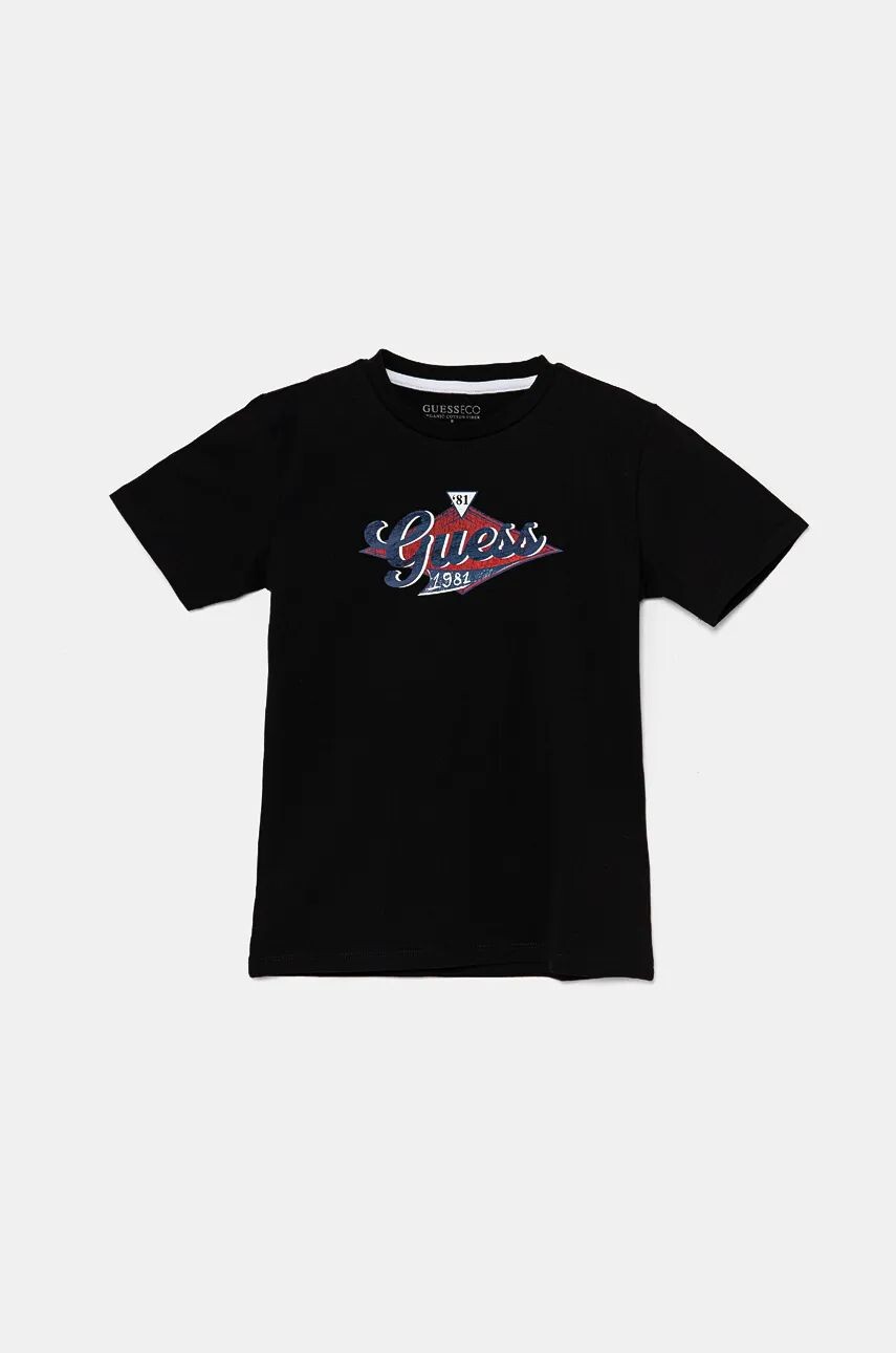 

Детская хлопковая футболка Guess, черный