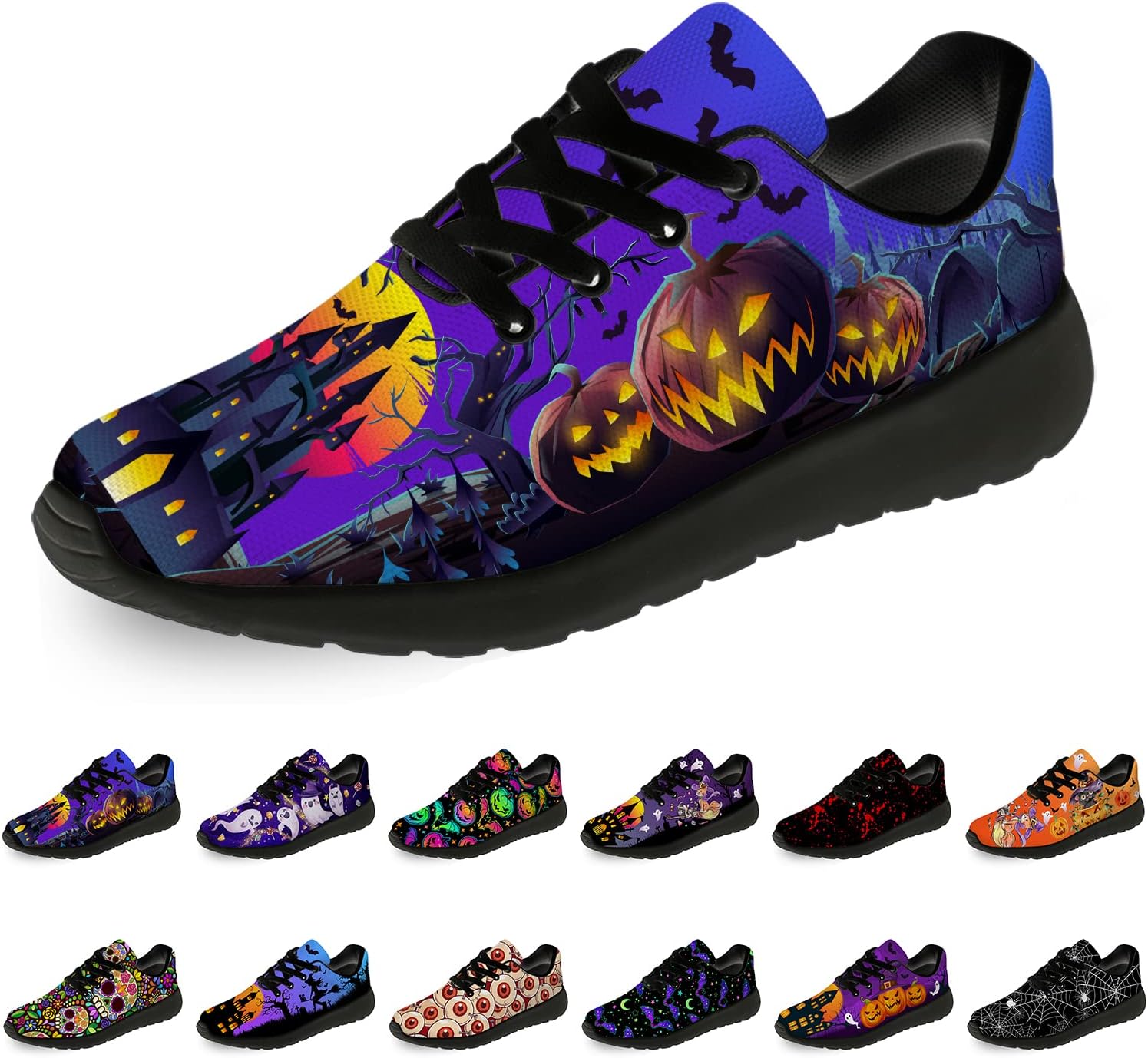 

Кроссовки на Хэллоуин для женщин и мужчин, беговые, для прогулок и тенниса, с изображением тыквы, призрака и летучей мыши, подарки для мальчиков и девочек Horethy, коричневый