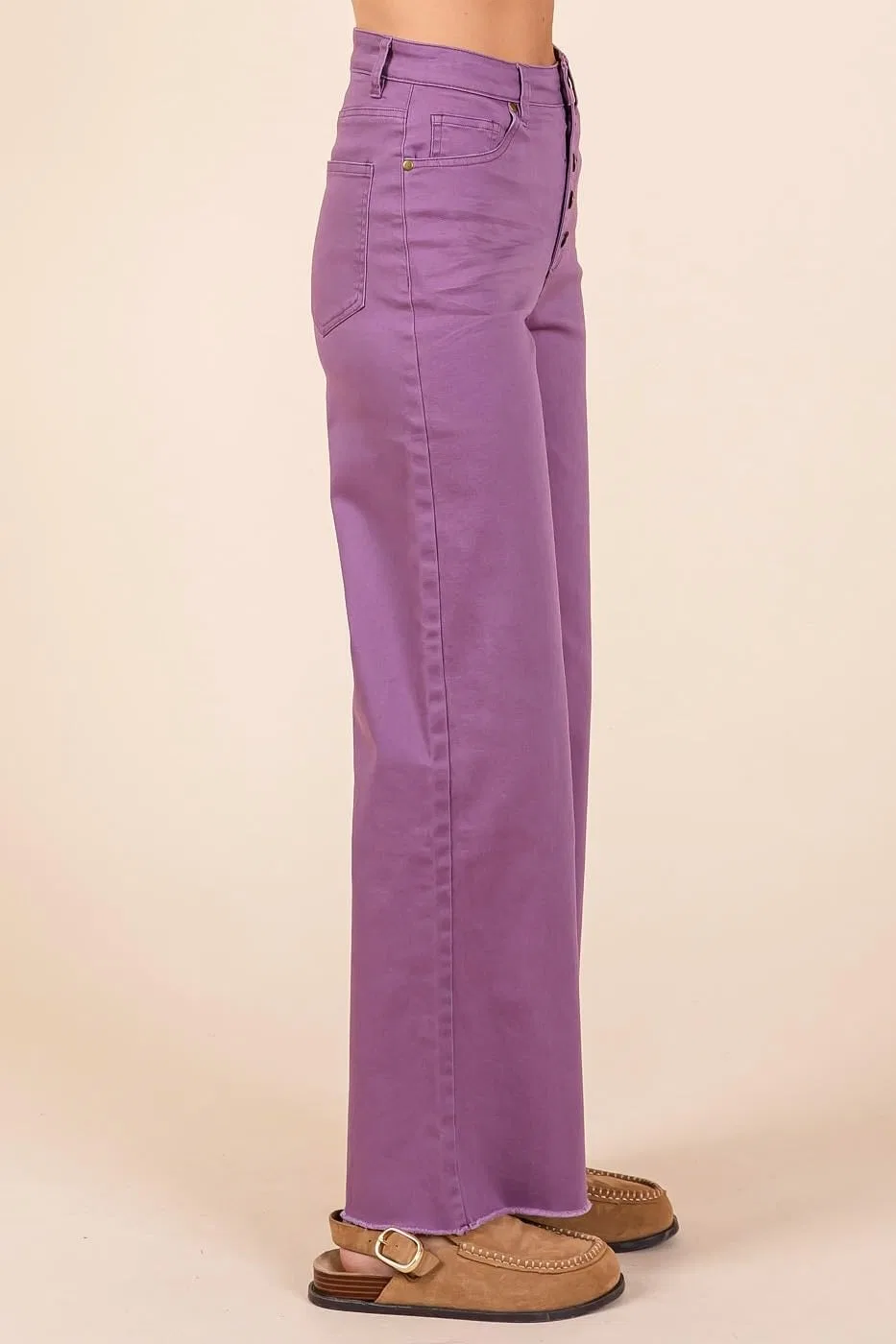 Брюки из саржи с высокой талией, застежкой на пуговицы и широкими штанинами — фото 4