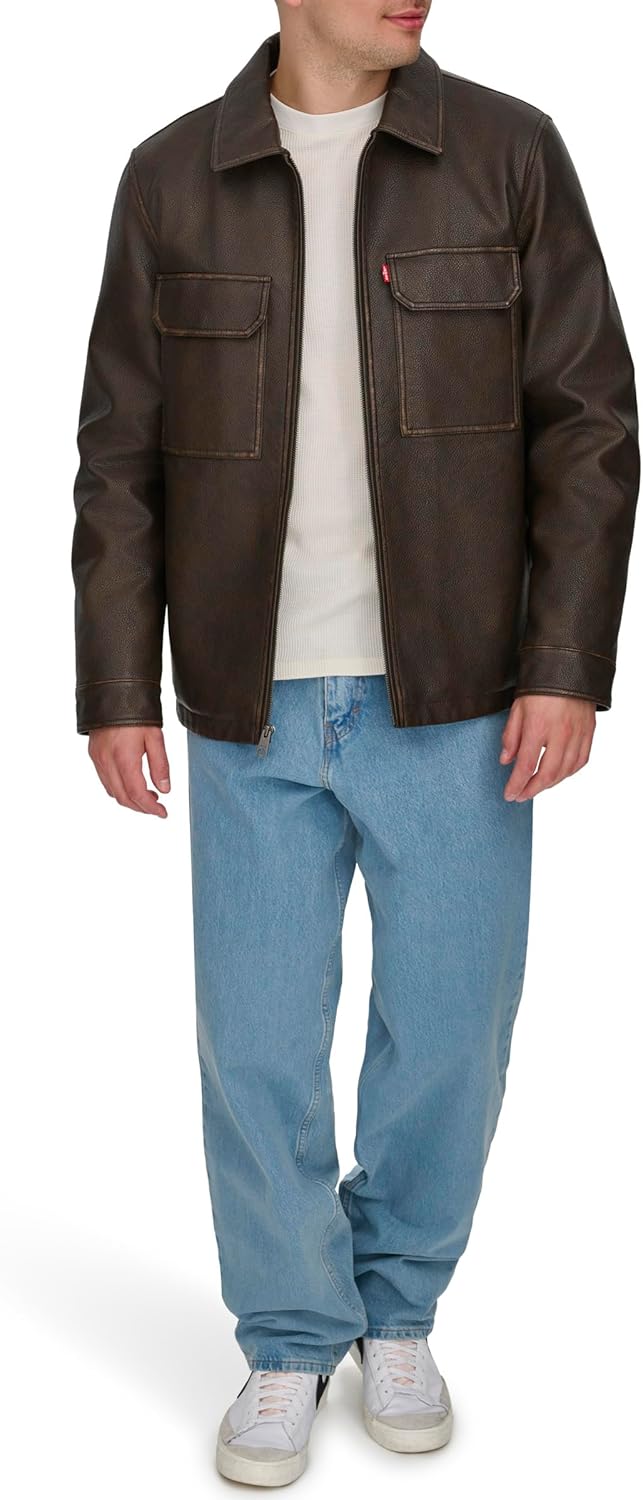 Мужская рабочая куртка Levi's с двумя нагрудными карманами, Brown Faux Leather Filled — фото 2