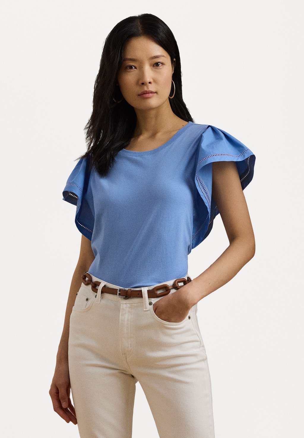 

Базовая футболка JERSEY FLUTTER SLEEVE TEE Lauren Ralph Lauren, синий