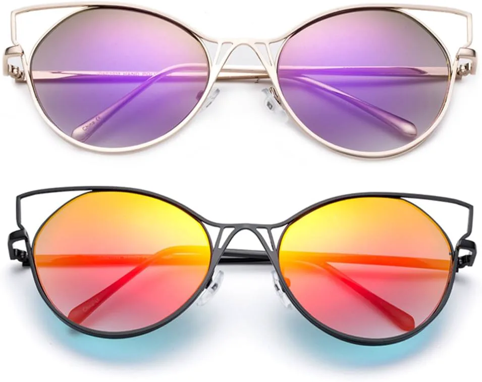 

Newbee Fashion - Модные солнцезащитные очки-кольца Kyra Oversized Round Loop Design для женщин Newbee Fashion Sunglasses, 2 Pack Gold/Purple & Black/Orange