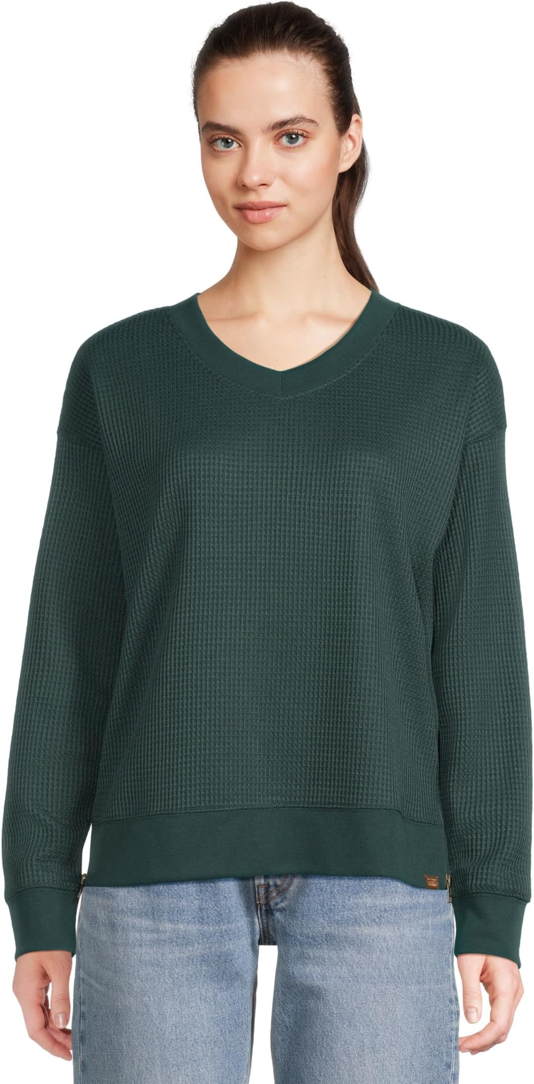 

Женская вафельная кофта с V-образным вырезом из березовой древесины L.L.Bean, Deepest Green