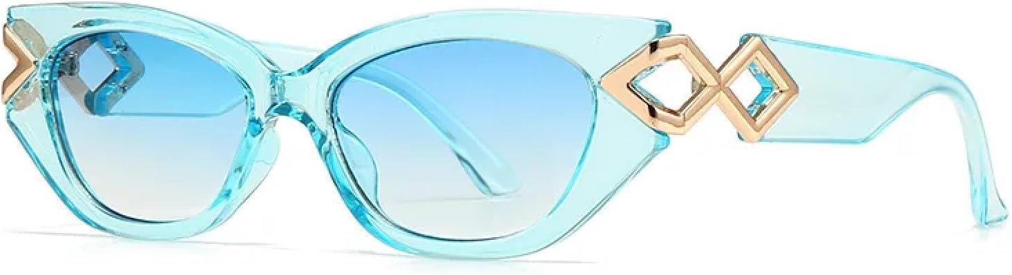 

Роскошные винтажные солнцезащитные очки «кошачий глаз» для женщин и мужчин в стиле панк, классические, с заклепками, металлической цепочкой, сексуальные, с защитой от УФ-излучения UV400 TYUVIVO, Blue Blue