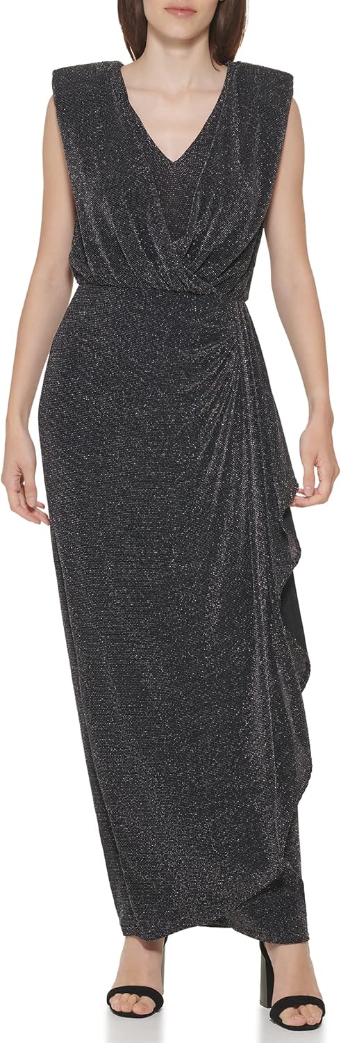 

Женское платье-блузон без рукавов с V-образным вырезом Calvin Klein, Black And Silver