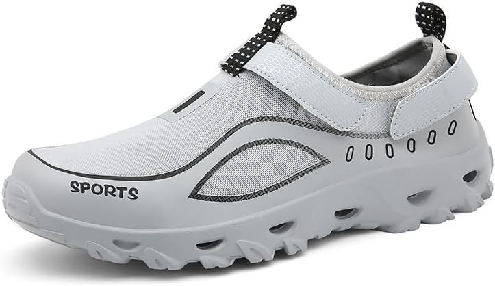 

Мужские водонепроницаемые туристические кроссовки для хайкинга, быстро сохнущие, дышащие, для трейлового бега, легкие, нескользящие, для прогулок на открытом воздухе с ремешком на липучке для походов по рекам и кемпинга Qacksv, серый