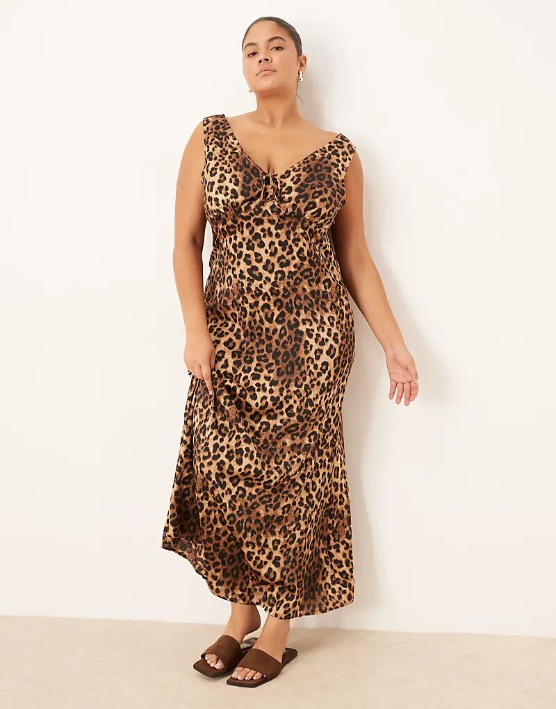 

Длинное атласное платье без рукавов Brave Soul Plus с леопардовым принтом коричневого цвета