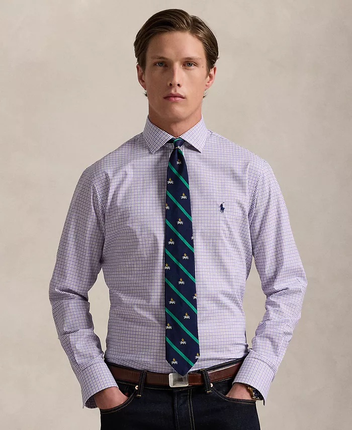 

Мужская классическая рубашка из поплина в клетку Tattersall Polo Ralph Lauren, белый