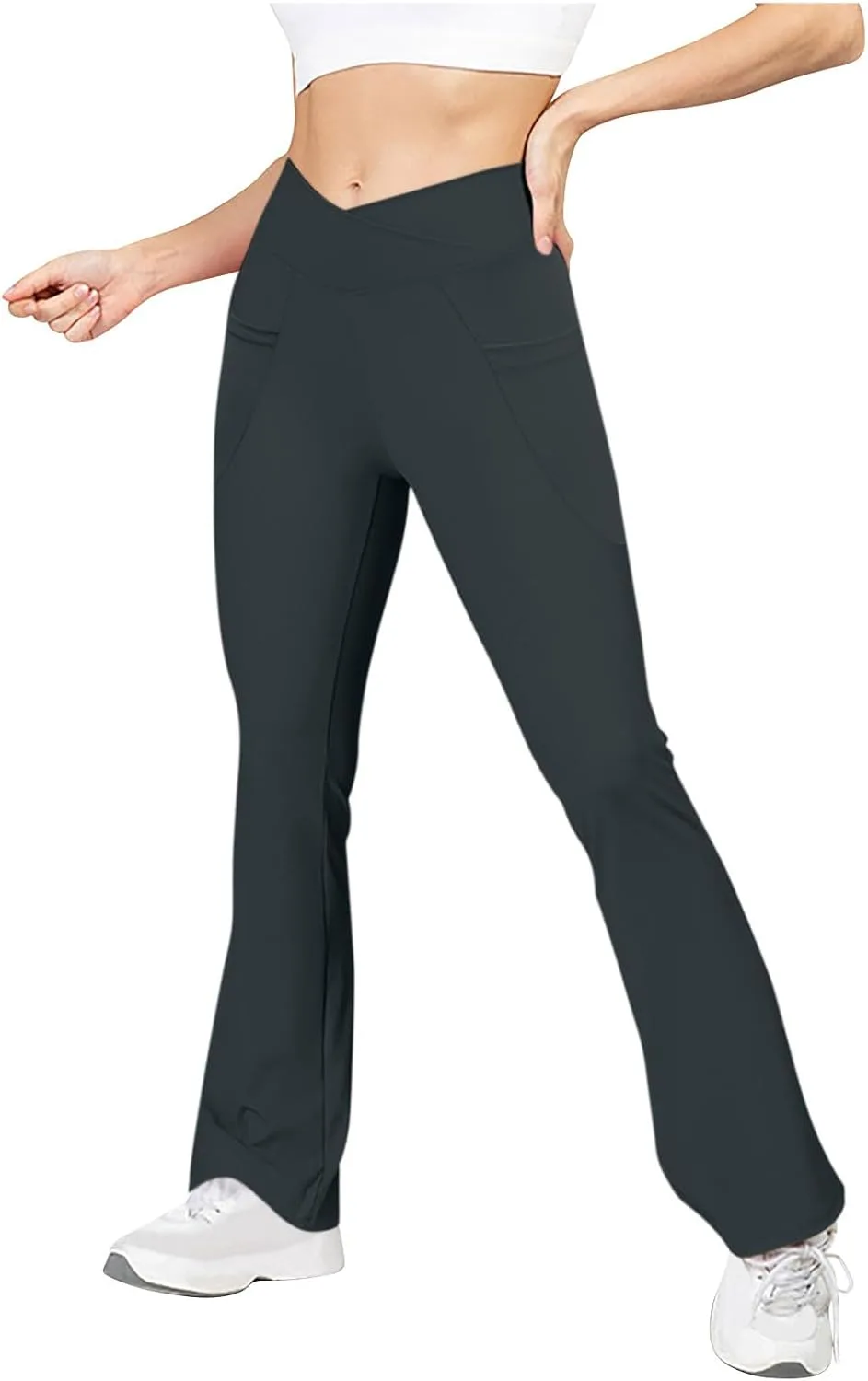 

Женские леггинсы Flare с карманами, кроссовер-штаны для йоги с поддержкой живота, завышенной талией и широкими штанинами