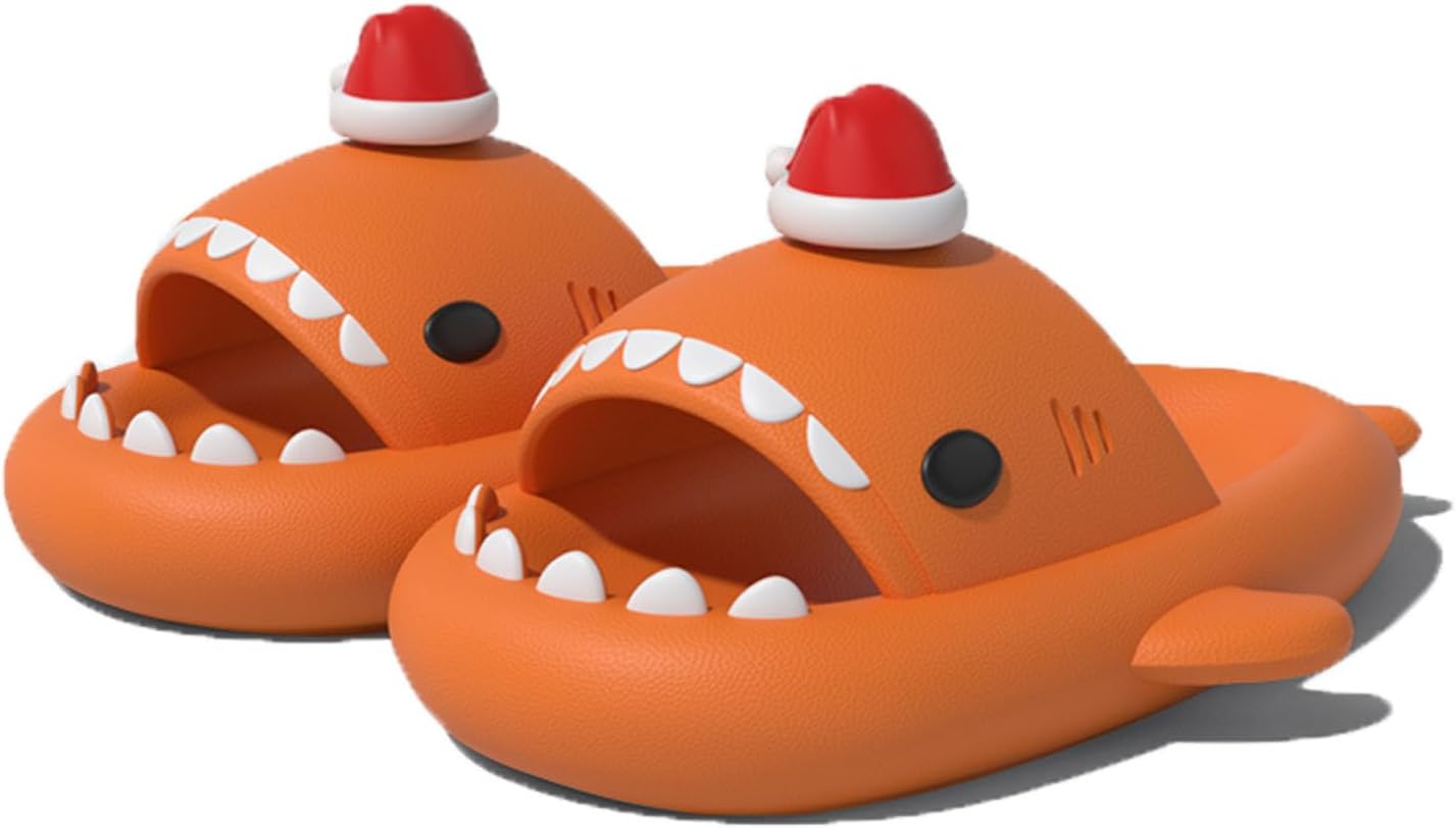 

Тапочки Zureto Halloween Christmas Shark Slides, новые 2023 года, унисекс, облачные шлепанцы с акулой, оранжевый