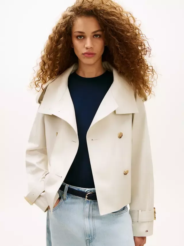 Водоотталкивающая короткая куртка-тренч, кремового цвета Tommy Hilfiger