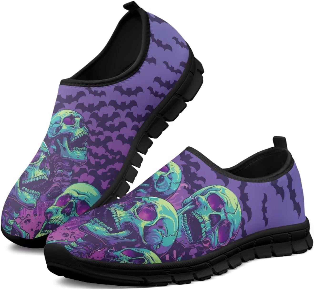 

Мужские слипоны Howilath с рисунком черепа, повседневная обувь для дома, кроссовки для бега, обувь без шнурков с противоскользящей подошвой, Bat Skull